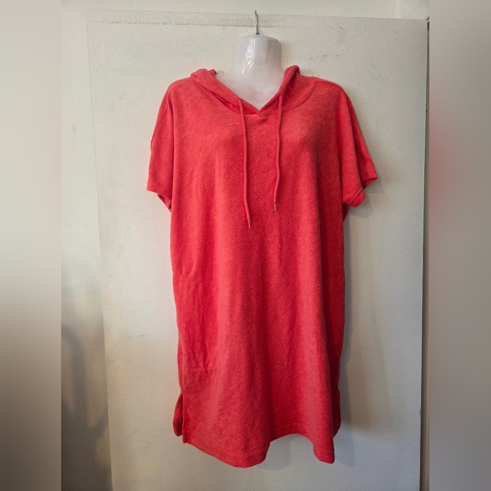 Suzy Shier Orange  Hooded Terry Cloth Cover Up NWT